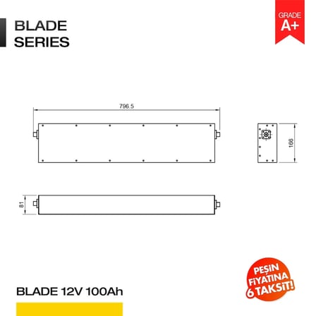 12V 100Ah LiFePO4 Blade Series Bluetooth'lu Lityum Demir Fosfat Akü/Batarya