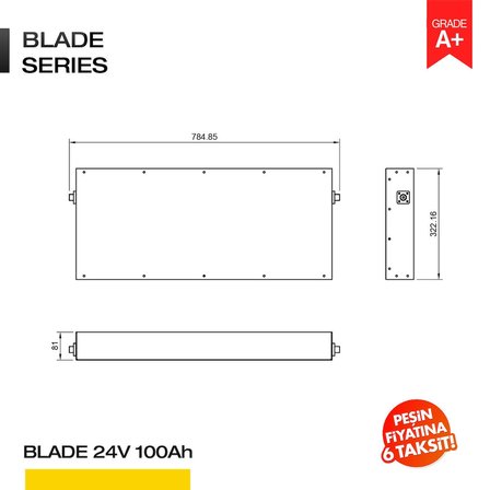 24V 100Ah LiFePO4 Blade Series Bluetooth'lu Lityum Demir Fosfat Akü/Batarya
