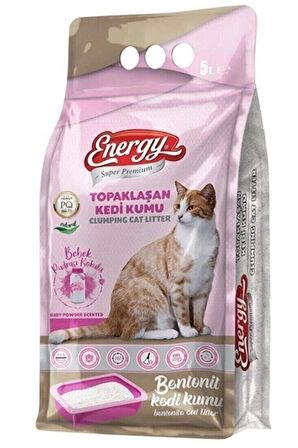 Energy Bentonit Kedi Kumu Bebek Pudrası Kokulu 5 Lt