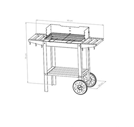 Wetterstein Tekerlekli Mangal, Ahşap Sehpalı/Raflı ,Barbekü S MODEL