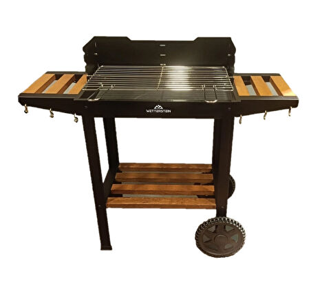 Wetterstein Tekerlekli Mangal, Ahşap Sehpalı/Raflı ,Barbekü S MODEL