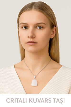 Sertifikalı AAA+ Kristal Kuvars Taşı Kolye – Beşgen Model, Gümüş Aparatlı