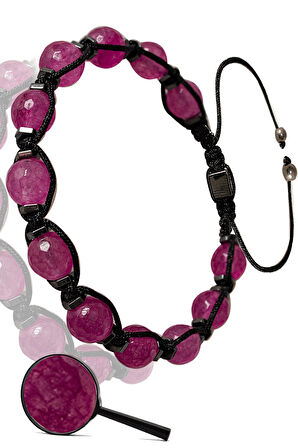 Sertifikalı Makrome Fasetli Hematit - Pembe Akik Taşı Bileklik