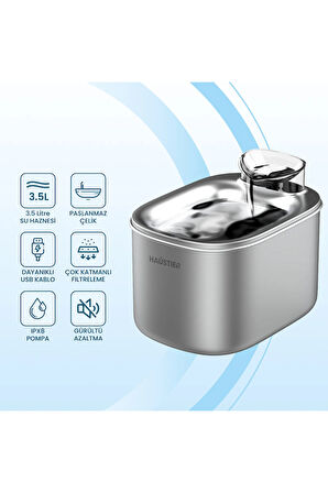 WF007L Otomatik Kedi Su Sebili, Su Pınarı, 3.5lt Geniş Hazne, SUS304 Çelik, Ultra Sessiz