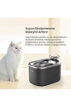 WF007L Otomatik Kedi Su Sebili, 3.5Lt Geniş Hazne, Bpa Içermez, Metal Tabla, Ultra Sessiz