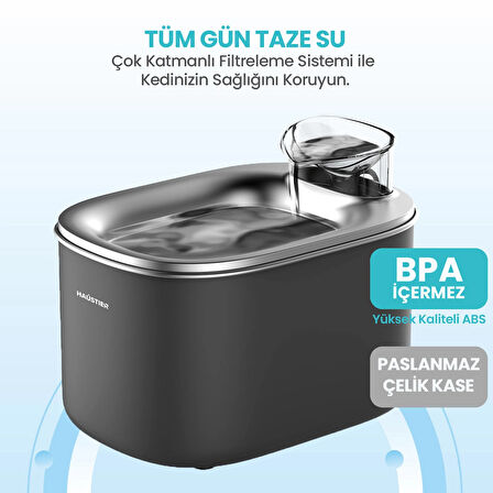 WF007L Otomatik Kedi Su Sebili, 3.5Lt Geniş Hazne, Bpa Içermez, Metal Tabla, Ultra Sessiz