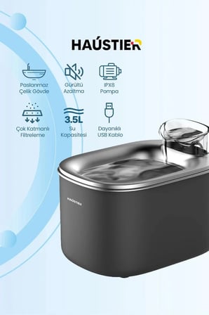 WF007L Otomatik Kedi Su Sebili, 3.5Lt Geniş Hazne, Bpa Içermez, Metal Tabla, Ultra Sessiz