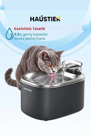 WF007L Otomatik Kedi Su Sebili, 3.5Lt Geniş Hazne, Bpa Içermez, Metal Tabla, Ultra Sessiz