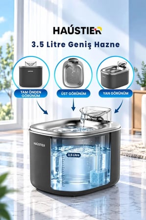 WF007L Otomatik Kedi Su Sebili, 3.5Lt Geniş Hazne, Bpa Içermez, Metal Tabla, Ultra Sessiz