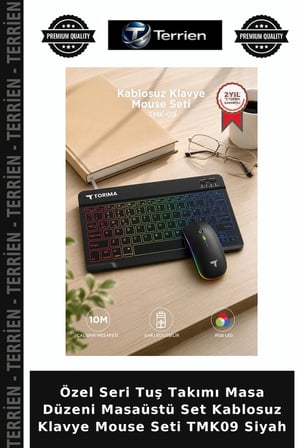 Özel Seri Tuş Takımı Masa Düzeni Masaüstü Set Kablosuz Klavye Mouse Seti TMK09 Siyah
