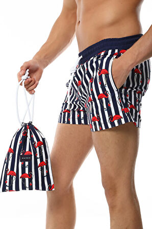 Deniz Şortu - Striped Flamingo