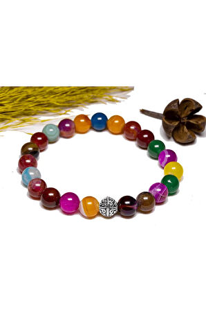 Sertifikalı Aaa+ Renkli Akik Taşı Bileklik - Gümüş Aparatlı