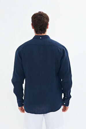 Lacivert Erkek Keten Gömlek