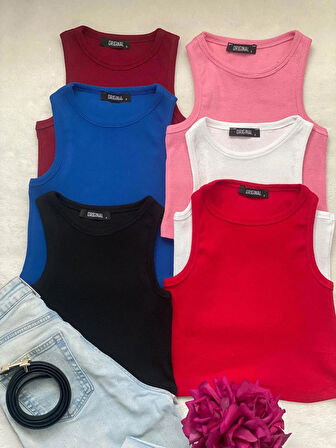 Wearflawless Kadın 6 Li Adet Fitilli Pamuklu Halter Yaka Örme Kaşkorse Crop