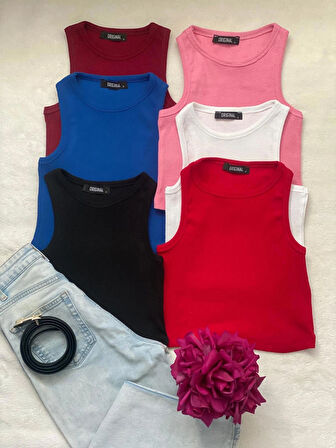 Wearflawless Kadın 6 Li Adet Fitilli Pamuklu Halter Yaka Örme Kaşkorse Crop