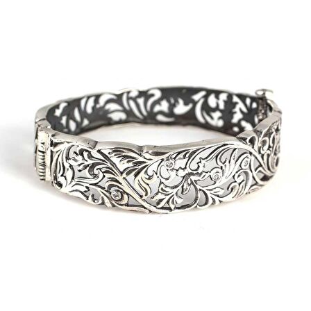 925 Ayar Gümüş Oval Ajurlu Süzme Zirkon Taşlı Bilezik