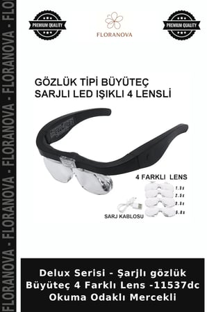 Delux Serisi - Şarjlı gözlük Büyüteç 4 Farklı Lens -11537dc Okuma Odaklı Mercekli