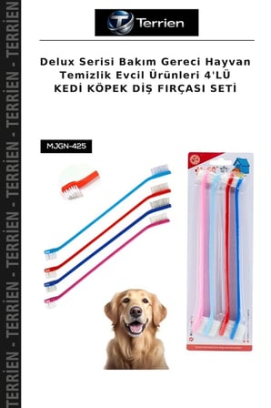 Delux Serisi Bakım Gereci Hayvan Temizlik Evcil Ürünleri 4'LÜ KEDİ KÖPEK DİŞ FIRÇASI SETİ
