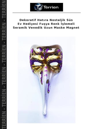 Dekoratif Hatıra Nostaljik Süs Ev Hediyesi Fuşya Renk İşlemeli Seramik Venedik Uzun Maske Magnet