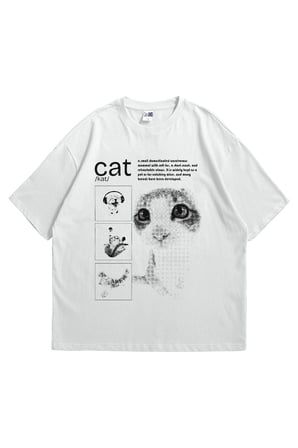Unisex Beyaz Oversize T-Shirt - What is Cat Baskılı %100 Pamuk Bisiklet Yaka Streetwear Tişört