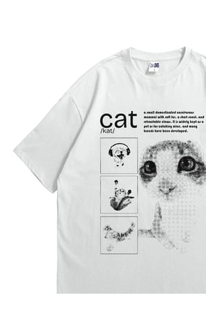 Unisex Beyaz Oversize T-Shirt - What is Cat Baskılı %100 Pamuk Bisiklet Yaka Streetwear Tişört