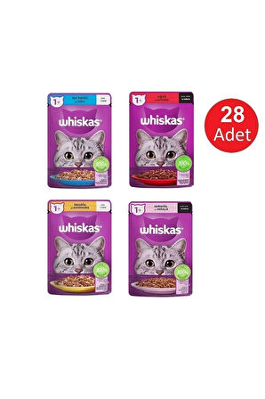 Sığır - Tavuk - Somon - Ton Balıklı Karışık Yaş Kedi Maması 28 Adet 85 Gr.