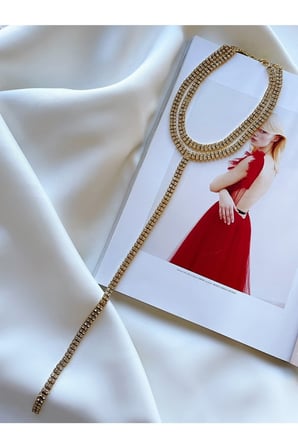 Eva Zirkon Taşlı 2li Choker Tasma Kolye Gold