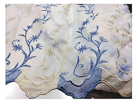 Tül Perde-Keten-Nakışlı-Örgülü-1/2 (Seyrek) Pile