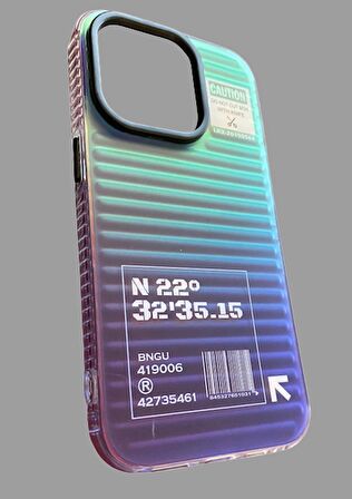 İphone 14 Pro Off White Kalın Kaliteli Silikon Renkli Hologram Baskılı Kılıf