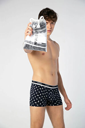 Erkek Paketi Navy Blue - White - Prınted Boxer 3'lü