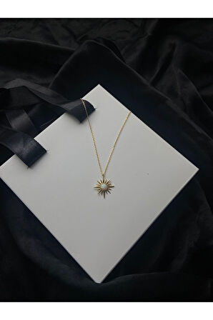 14k Altın Kaplama Beyaz Opal Taşlı Kutup Yıldızı Gümüş Kolye