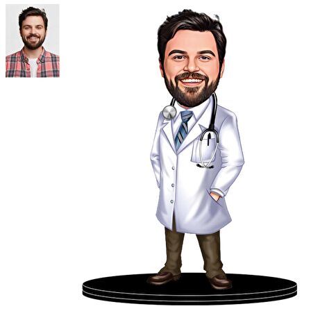 Kişiye Özel Doktor Erkek Karikatürlü 3D Ahşap Biblo,Sevgiliye Hediye,Doğum Günü Hediyesİ,