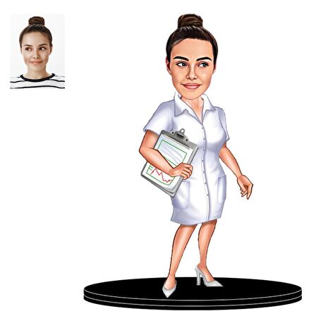 Kişiye Özel Bayan Doktor Karikatürlü 3D Ahşap Biblo,Sevgiliye Hediye,Doğum Günü Hediyesİ,