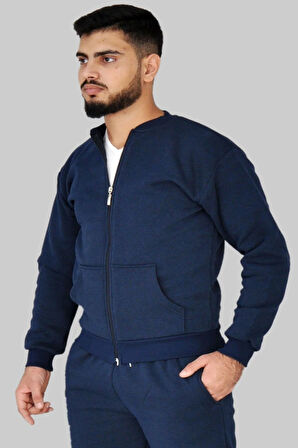 Lacivert Fermuarlı 3 Iplik Mont