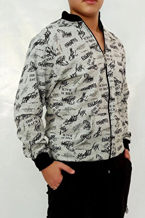 Gri Yazılı Desen Sweat Mont