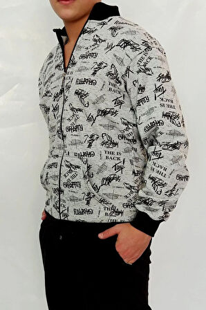 Gri Yazılı Desen Sweat Mont
