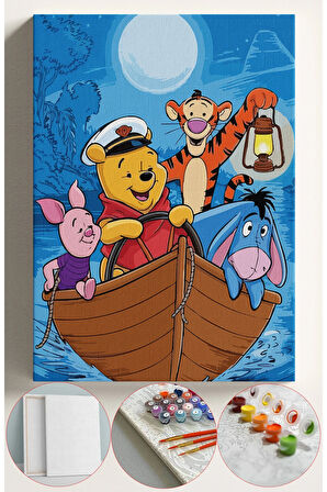 Sayılarla Boyama Seti Numaralı Tuval Fırça Boya 40x50 Cm Winnie ve arkadaşları