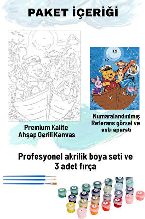 Sayılarla Boyama Seti Numaralı Tuval Fırça Boya 40x50 Cm Winnie ve arkadaşları