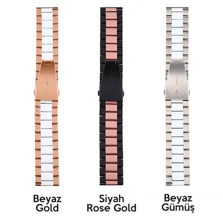 22MM Gear S3 Watch 4 -GT2 GT2E 46MM KayışKordon Seramik Paslanmaz Çelik-(5775)