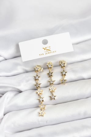 Pirinç Gold Renk Yıldız Model YSX Trio Küpe Seti 5886