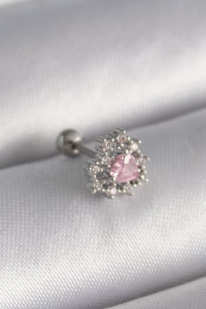 316L Çelik Gümüş Renk Zirkon Taşlı Kalp Tragus Piercing 5886