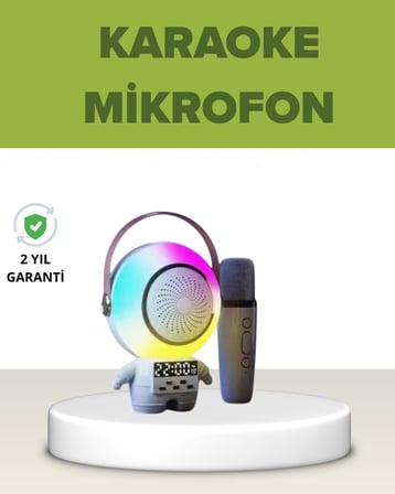 Astronot Tasarımlı Bluetooth Speaker ve Kablosuz Mikrofon Karaoke Seti