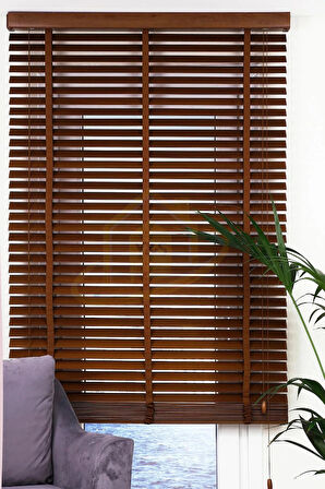 Dia Wooden Blinds %100 Doğal Ahşap Jaluzi Perde 50mm, Alüminyum Kasalı Yüksek Kaliteli - Ceviz 