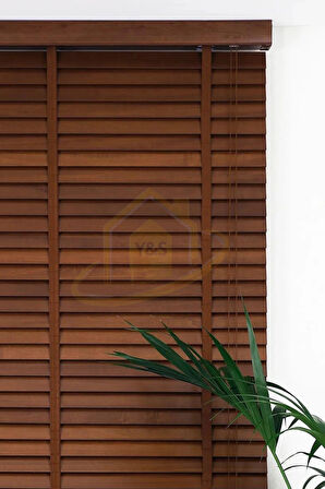 Dia Wooden Blinds %100 Doğal Ahşap Jaluzi Perde 50mm, Alüminyum Kasalı Yüksek Kaliteli - Ceviz 