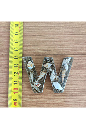 ""W- volksWagen"" HARFİ - Kıyı Esintisi Harf Anahtarlık (A–Z) – Gerçek Deniz Kabuğu, Kum ve Şeffaf 