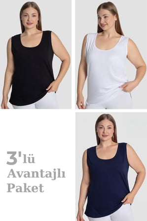 Rahat İç Giyim Yuvarlak Yaka Ev Giyimi Kadın Pamuklu Büyük Beden Kalın Askılı Atlet 3'lü Paket