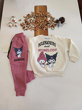 KUROMİ MYMELODY BASKILI 3İPLİK ŞARDONLU ALT ÜST KIZ ÇOCUK TAKIMI