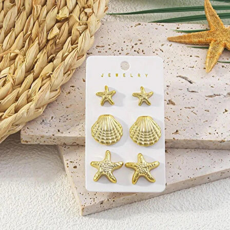 Deniz Yıldızı İstiridye 6 parça Küpe Seti