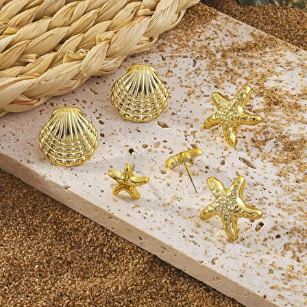 Deniz Yıldızı İstiridye 6 parça Küpe Seti