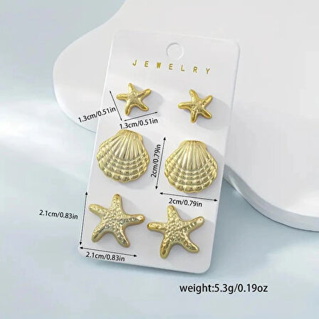 Deniz Yıldızı İstiridye 6 parça Küpe Seti